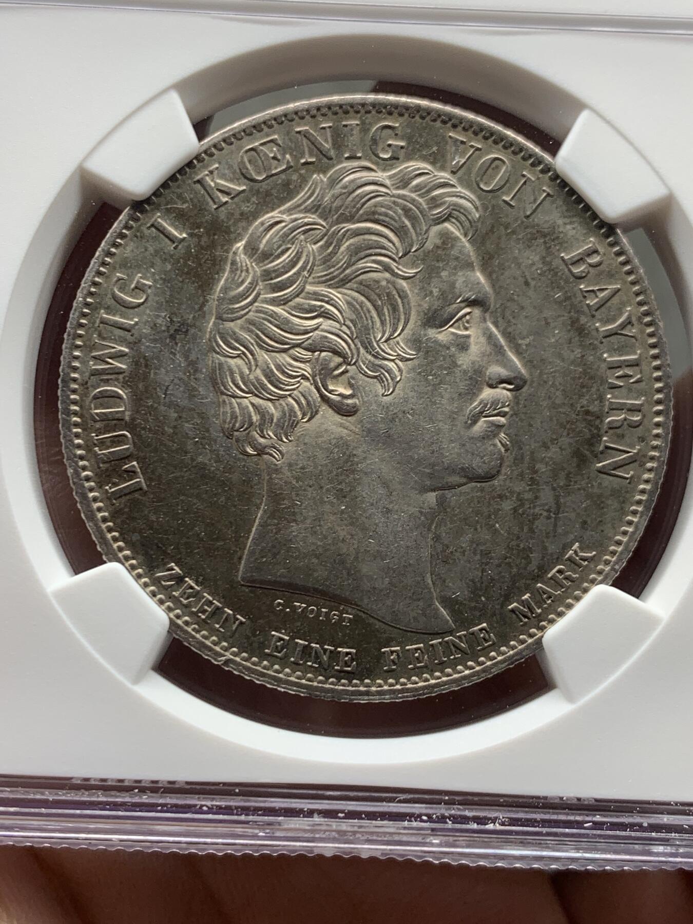 《竞宝斋》第474场 周日，周一 2场连拍 （全场包邮）欢迎送拍 NGC UNCD 德国 1828年 巴伐利亚 路德维西一世皇室家族泰勒银币