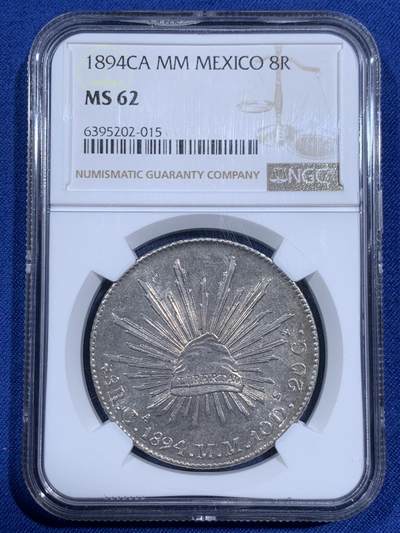 《竞宝斋》第474场 周日，周一 2场连拍 （全场包邮）欢迎送拍 - NGC MS62 墨西哥1894年花边鹰洋 少见CA版 原光底板细腻
