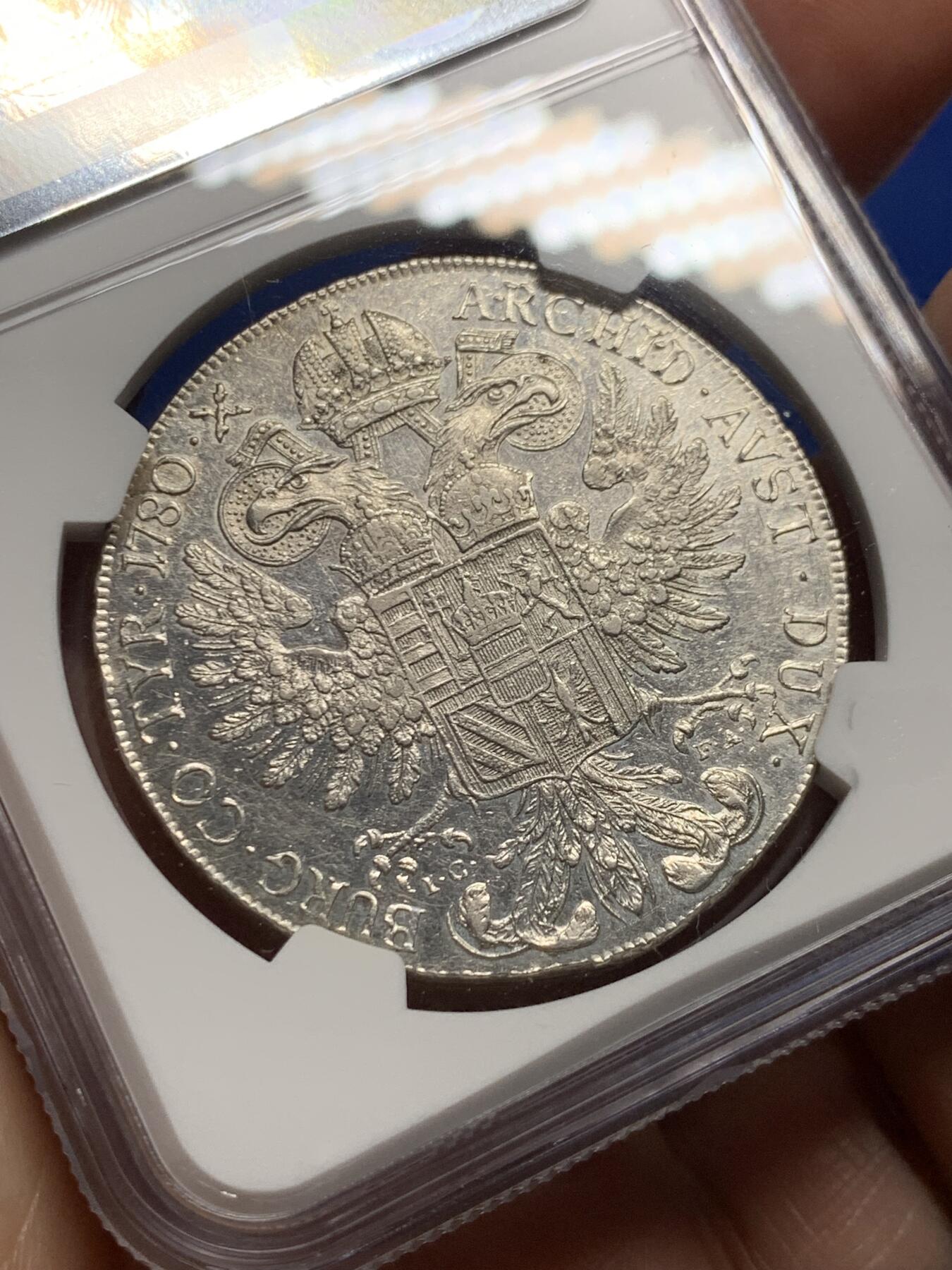 《竞宝斋》第474场 周日，周一 2场连拍 （全场包邮）欢迎送拍 NGC AU 1780原铸IC FA大奶妈，维也纳厂H15稀少版别，皇冠9珍珠，麦稀奇首见