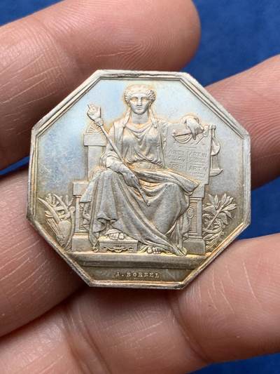 《竞宝斋》第474场 周日，周一 2场连拍 （全场包邮）欢迎送拍 - 法国菲耶区公证人协会八角银质代币，丰饶角ARGENT，12.55克，31.3mm