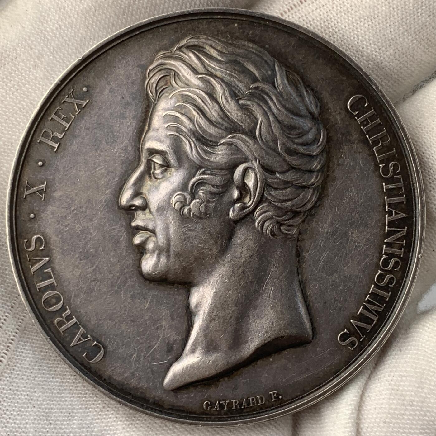 掌中浮雕-藏着的欧洲第056场 1825年法国查理十世加冕纪念银章，50.6mm, 68.2g