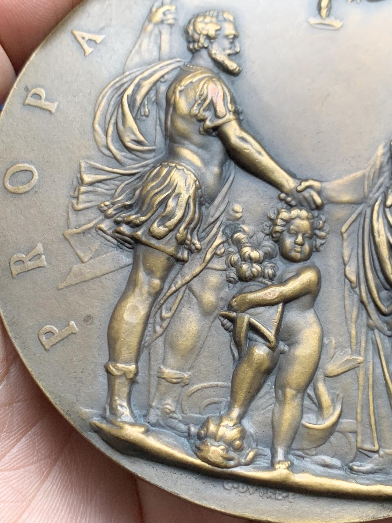 《竞宝斋》第474场 周日，周一 2场连拍 （全场包邮）欢迎送拍 亨利四世王太子二周年诞辰纪念超大铜章 复刻版 453.6克 100mm 丰饶角铜标