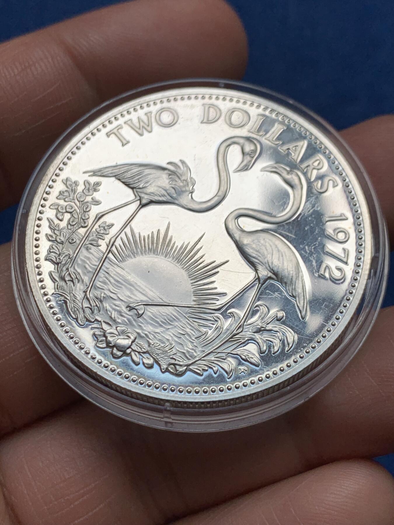 《竞宝斋》第474场 周日，周一 2场连拍 （全场包邮）欢迎送拍 巴哈马1972年伊丽莎白二世2元银币 925银 29.55克