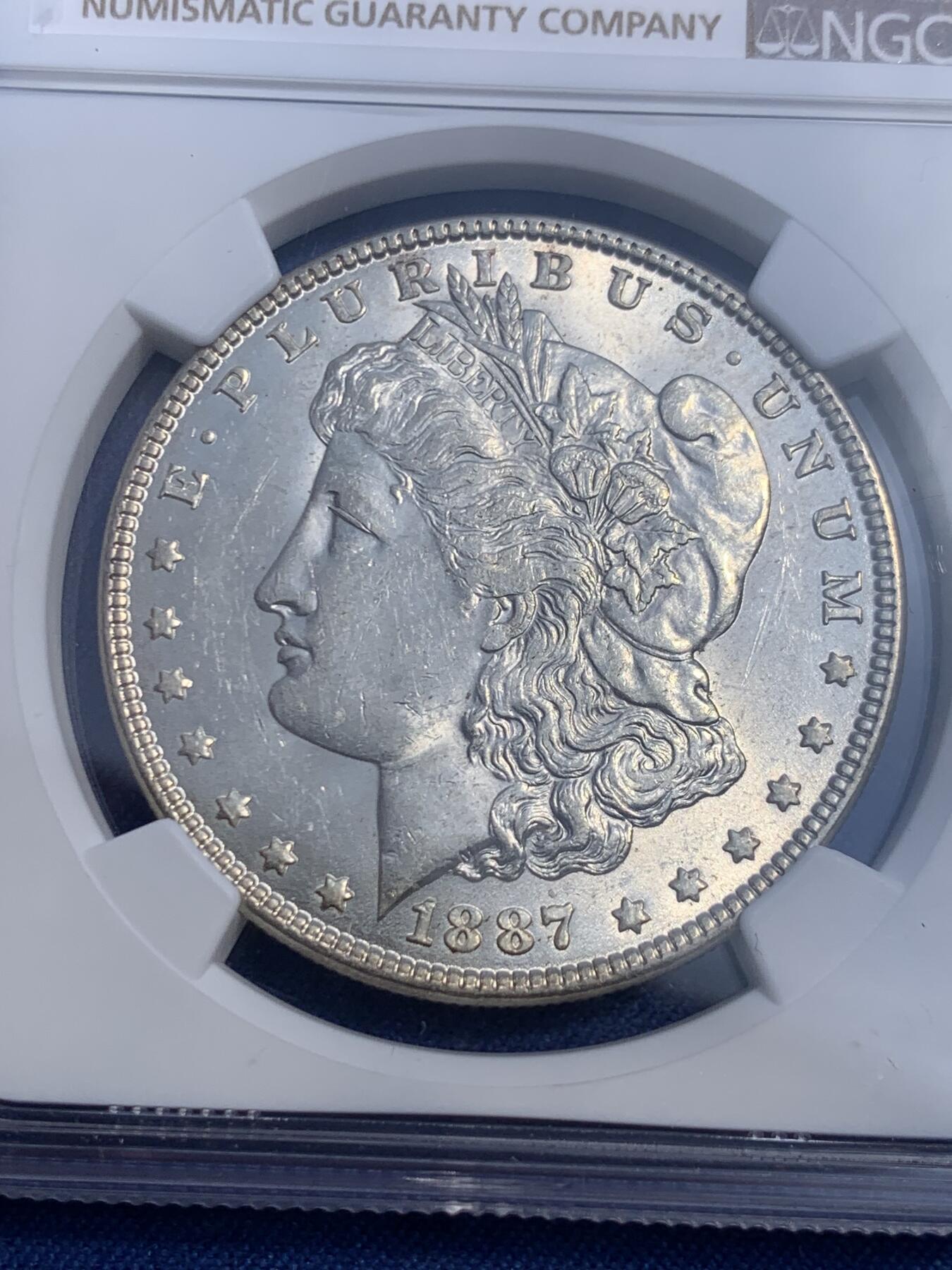 《竞宝斋》第474场 周日，周一 2场连拍 （全场包邮）欢迎送拍 NGC MS62 美国1887年摩根1美元银币