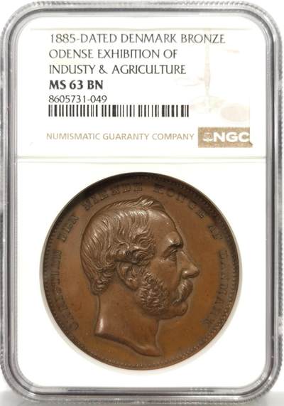 博洋堂“芳菲春韵”3月精品大拍专场暨第166期（全场包邮） - NGC MS63BN 丹麦1885年欧登塞工业与农业展览会纪念铜章