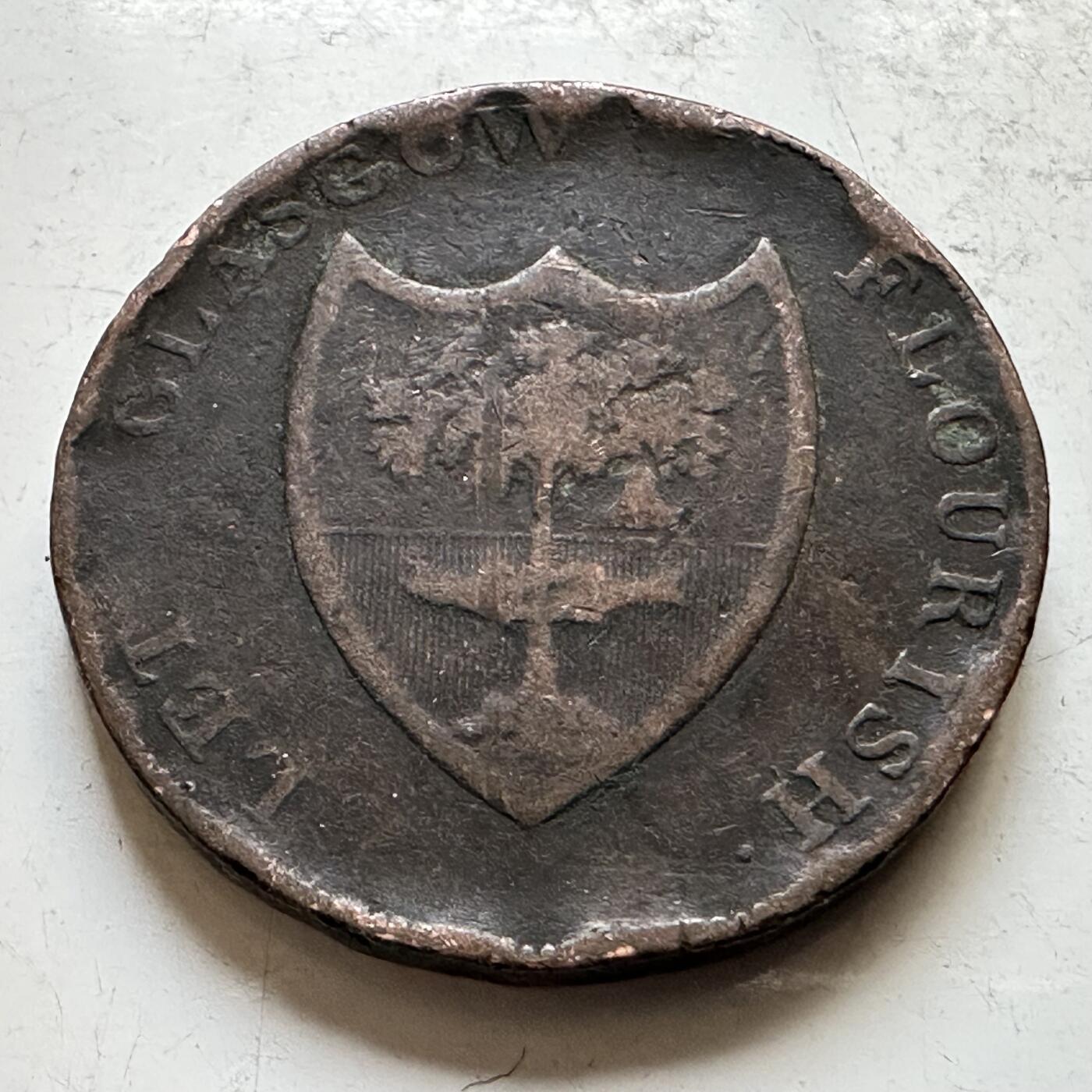 🌹外币初藏🌹🐯2026年第34场   每周二四六晚8️⃣点 接代拍 英国 1791年 乔治三世(1760-1820) 格拉斯哥 半便士代用铜币 克莱德河神版 28毫米