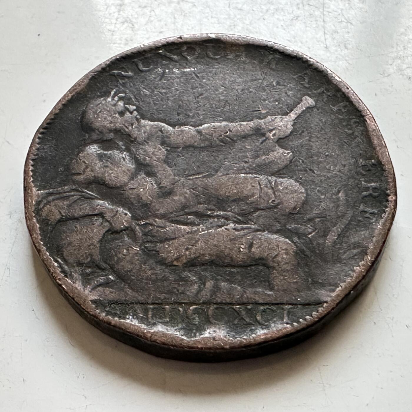 🌹外币初藏🌹🐯2026年第34场   每周二四六晚8️⃣点 接代拍 英国 1791年 乔治三世(1760-1820) 格拉斯哥 半便士代用铜币 克莱德河神版 28毫米