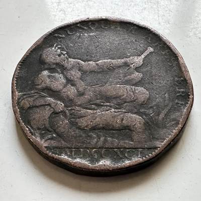 🌹外币初藏🌹🐯2026年第34场   每周二四六晚8️⃣点 接代拍 - 英国 1791年 乔治三世(1760-1820) 格拉斯哥 半便士代用铜币 克莱德河神版 28毫米