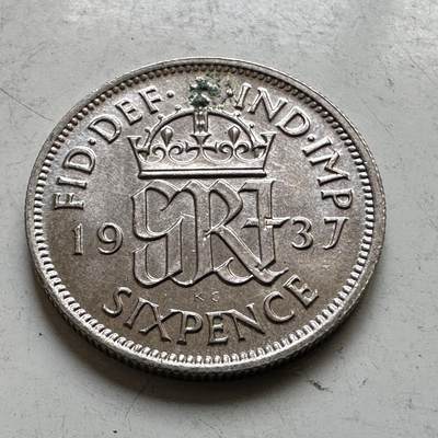 🌹外币初藏🌹🐯2026年第34场   每周二四六晚8️⃣点 接代拍 - 英国1937年乔治六世 6便士银币 2.83g 19.4mm 50%银