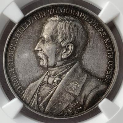掌中浮雕-藏着的欧洲第056场 - NGC MS62 : 1890年瑞典（瑞典医生卡尔·弗雷德里克·阿克雷尔）医学银章，31mm；L. Ahlborn雕刻