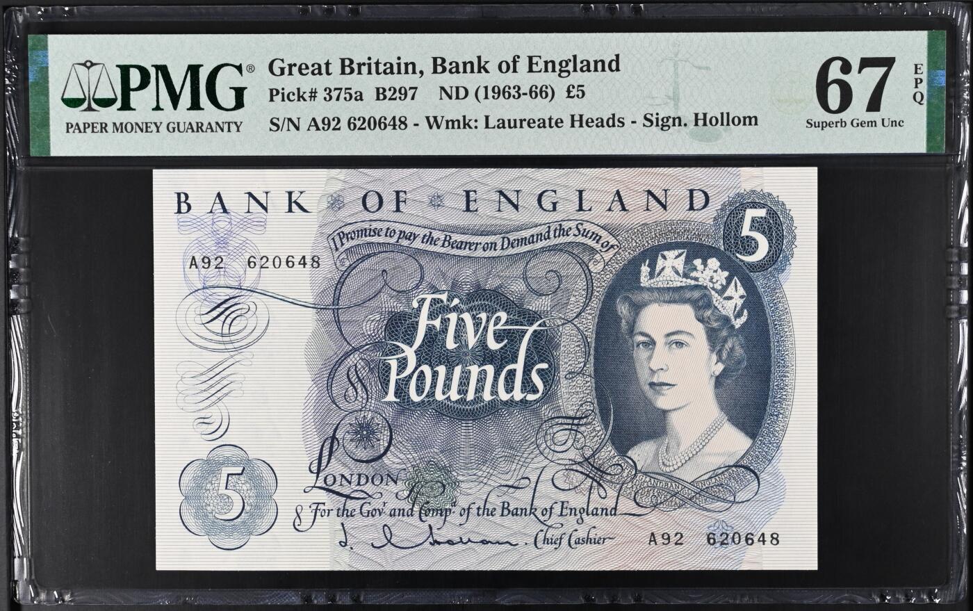【礼羽收藏】🌏世界钱币拍卖第130期 英国C序列1963-66年A冠5镑PMG67E高分 更高分仅10张 年轻女王 