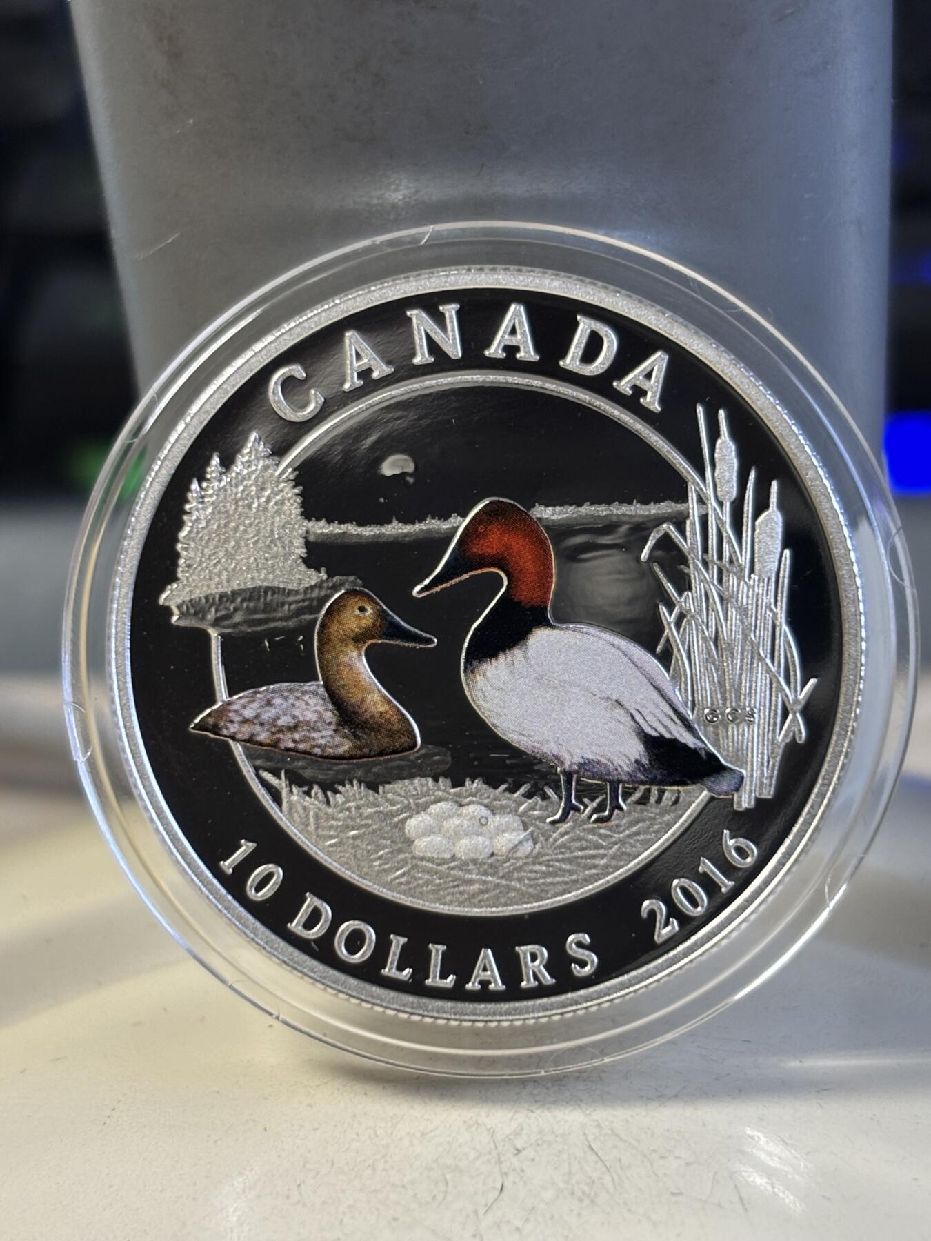 第195期拍卖 加拿大2016年野鸭系列Canvasback半盎司彩色银币，9999银，15.87克，发行10000枚