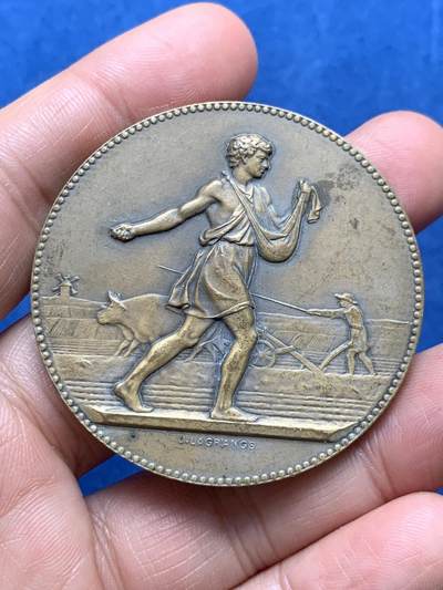 《竞宝斋》第474场 周日，周一 2场连拍 （全场包邮）欢迎送拍 - 法国农业播种者铜章 60.9克 49.7mm