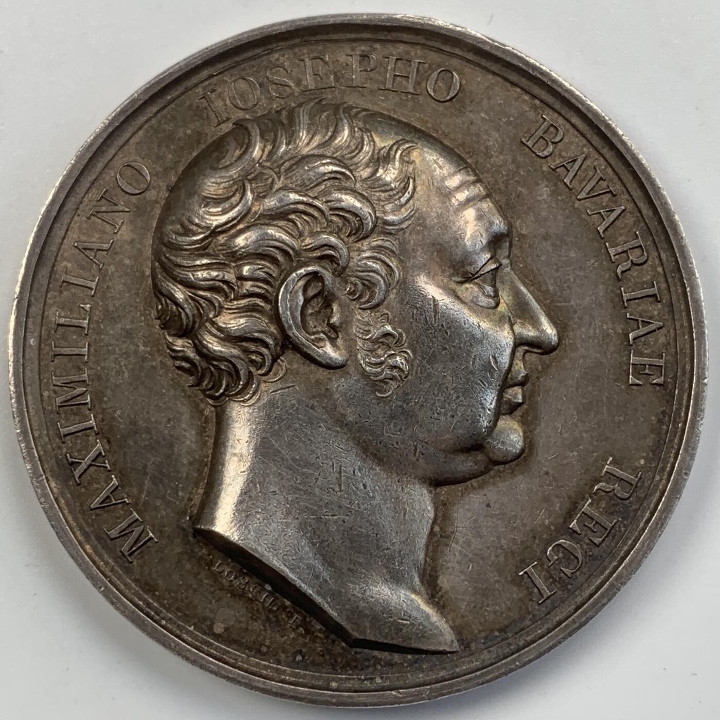 掌中浮雕-藏着的欧洲第056场  1824年巴伐利亚国王马克西米利安一世登基25周年纪念银章，47.5mm，43.8g