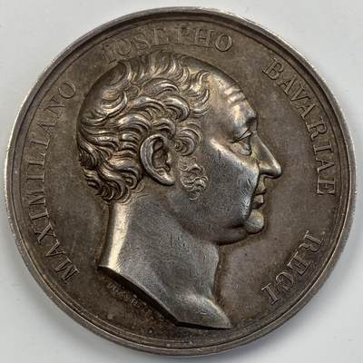 掌中浮雕-藏着的欧洲第056场 -  1824年巴伐利亚国王马克西米利安一世登基25周年纪念银章，47.5mm，43.8g