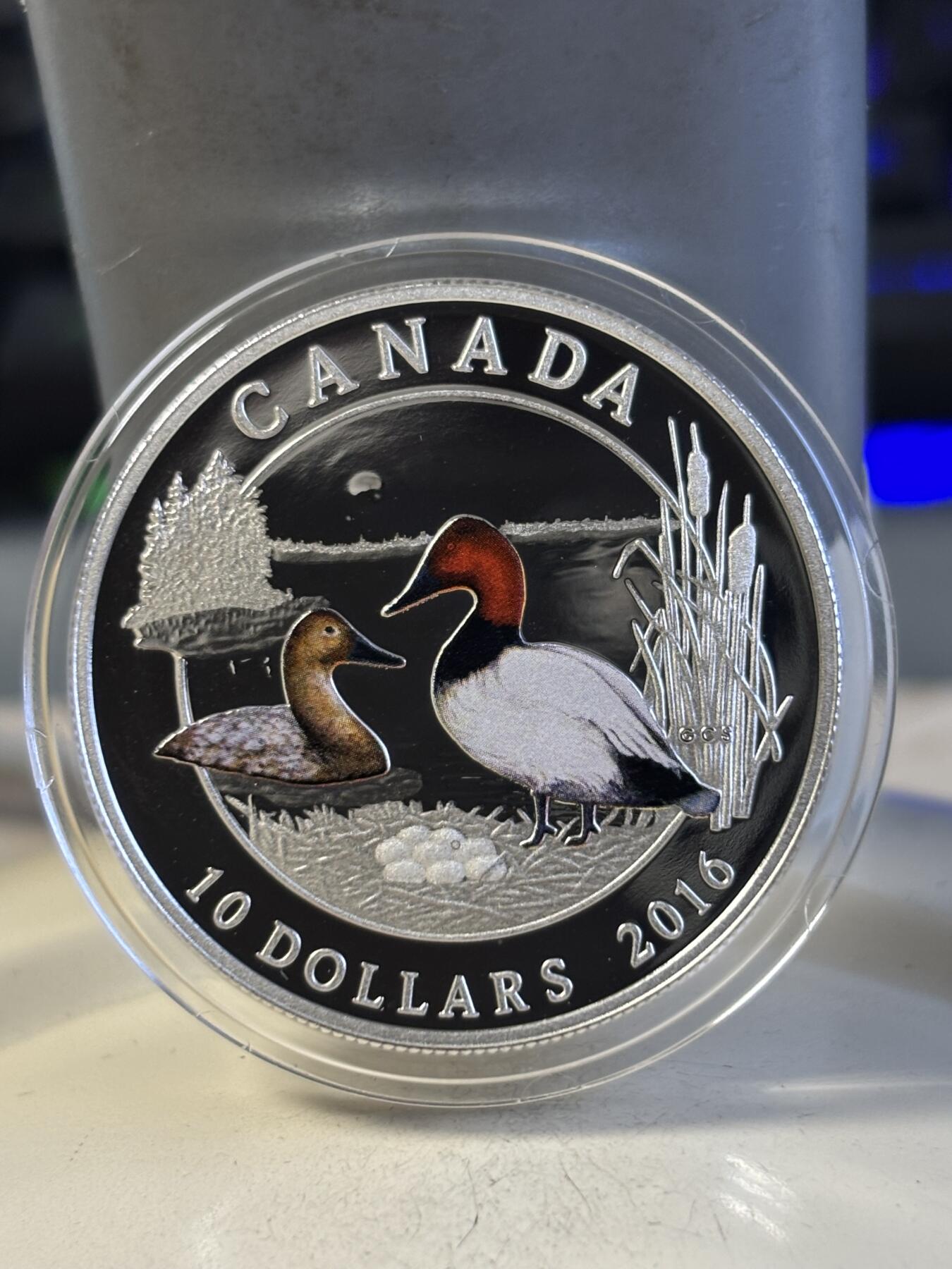 第195期拍卖 加拿大2016年野鸭系列Canvasback半盎司彩色银币，9999银，15.87克，发行10000枚