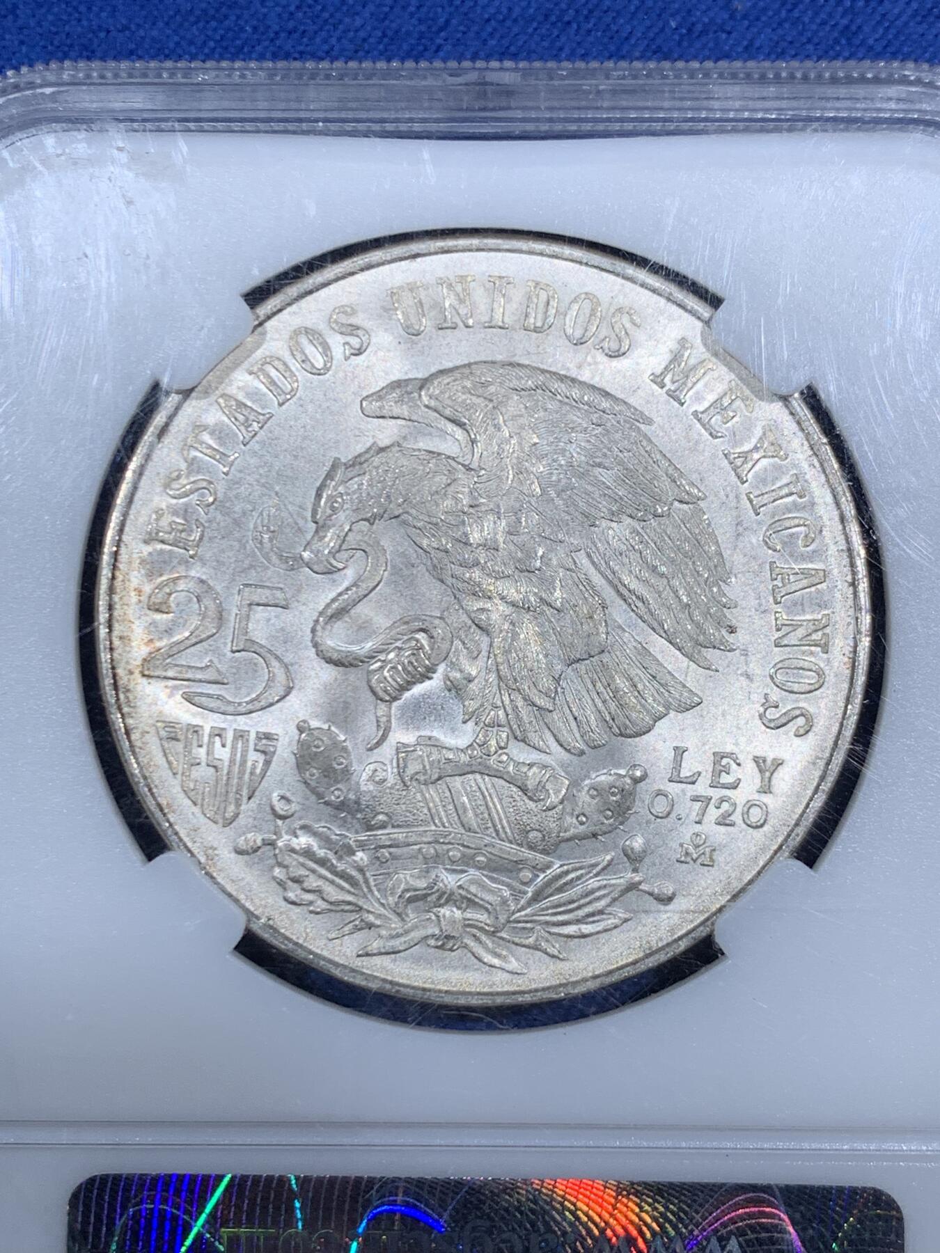 《竞宝斋》第474场 周日，周一 2场连拍 （全场包邮）欢迎送拍 墨西哥1968年奥运会25比索纪念银币