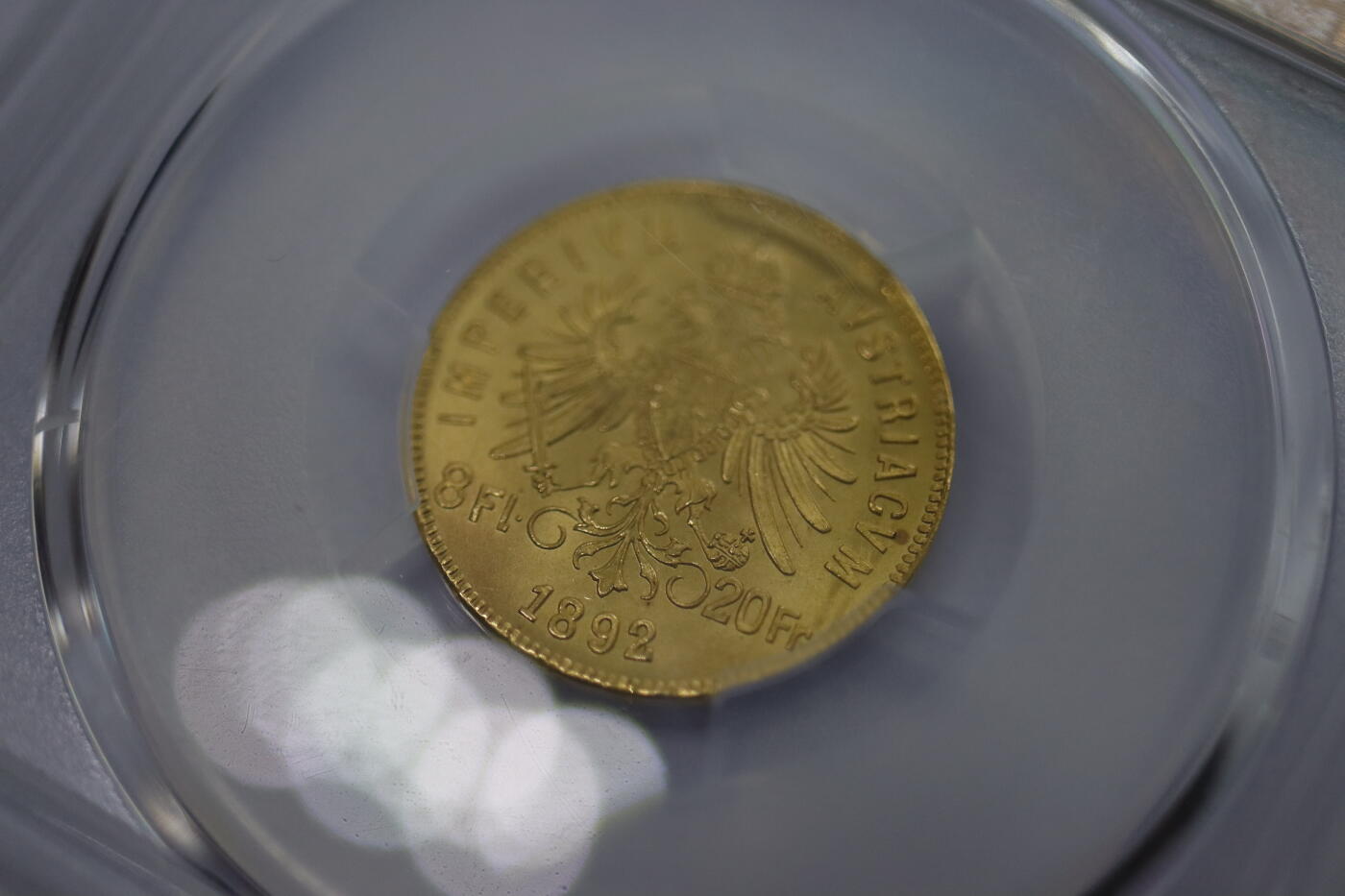 观钱 近现代机制币拍卖No.005（全场顺丰包邮，不区分偏远地区）  奥地利 1892 年 8 弗洛林（20 法郎）维也纳造币厂后铸金币（Restrike） 6.45 克 PCGS MS66