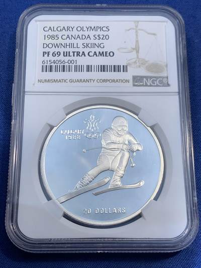 《竞宝斋》第474场 周日，周一 2场连拍 （全场包邮）欢迎送拍 - NGC PF69UC 加拿大1985年卡尔加里冬奥会滑雪银币，克劳斯获奖币