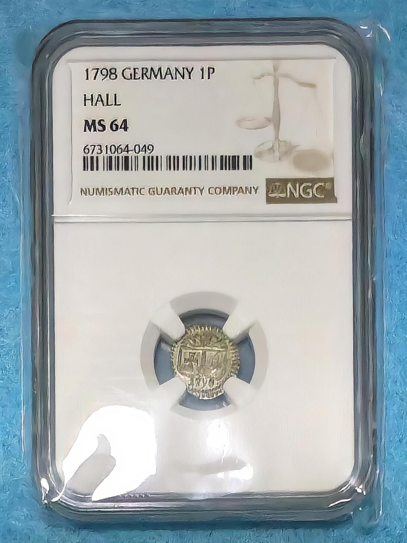 3月23日 🌏全球币章 珍品:1798年 德国 哈尔造币厂 1便士 银币NGC-64