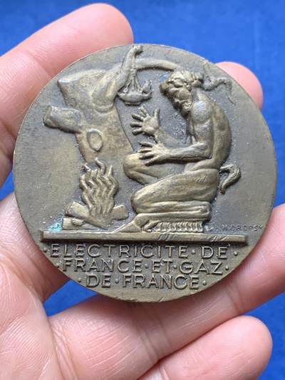 《竞宝斋》第474场 周日，周一 2场连拍 （全场包邮）欢迎送拍 - 法国电气行业铜章 直径54.3mm 重量70.8g 铜标边铭