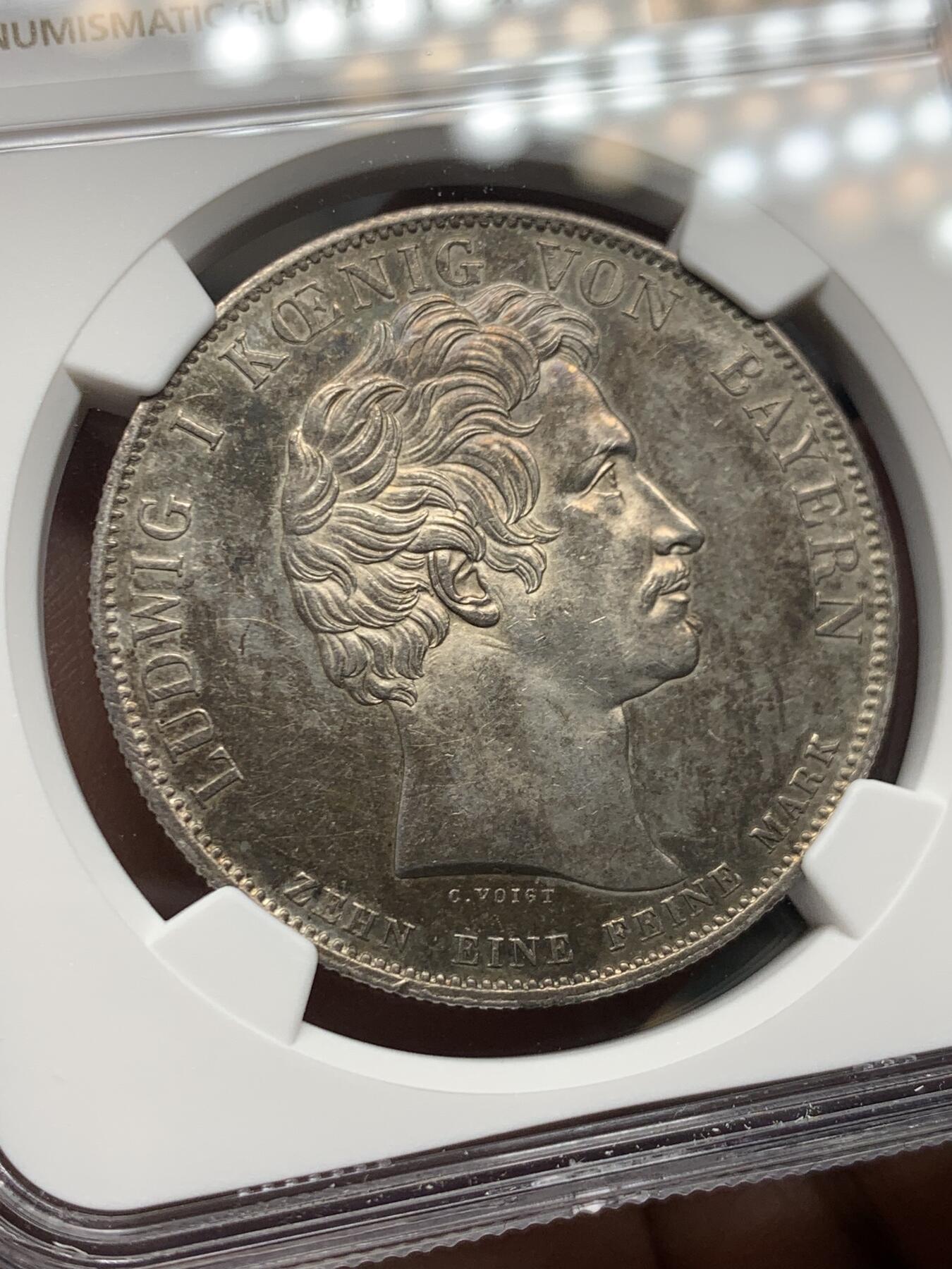 《竞宝斋》第474场 周日，周一 2场连拍 （全场包邮）欢迎送拍 NGC UNCD 德国 1828年 巴伐利亚 路德维西一世皇室家族泰勒银币