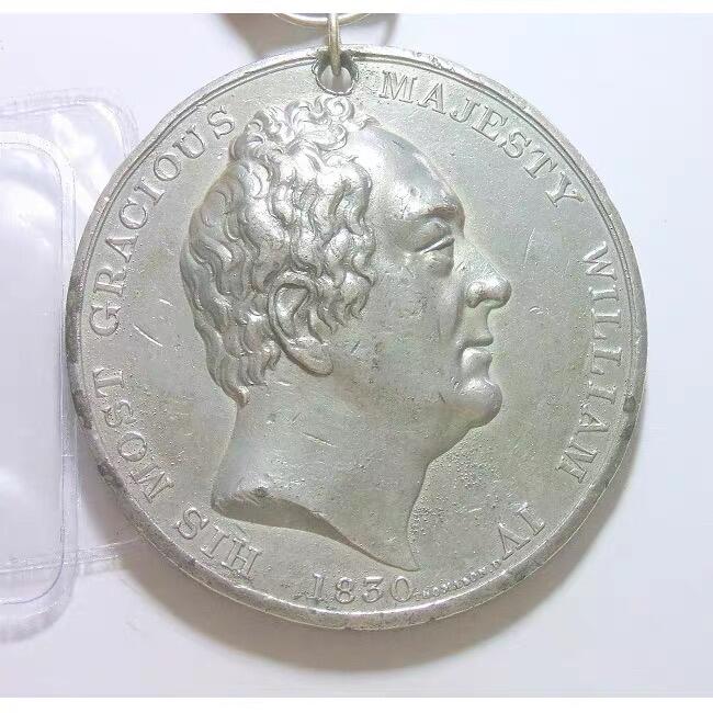 英国1830年 威廉四世继任国王高浮雕大合金章 带绶带 53MM
