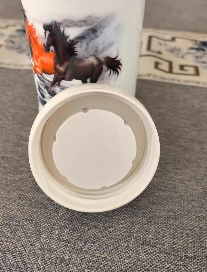 全新景德镇陶瓷保温杯，马到成功图案，双层设计，瓶高17厘米，肚经6.5厘米