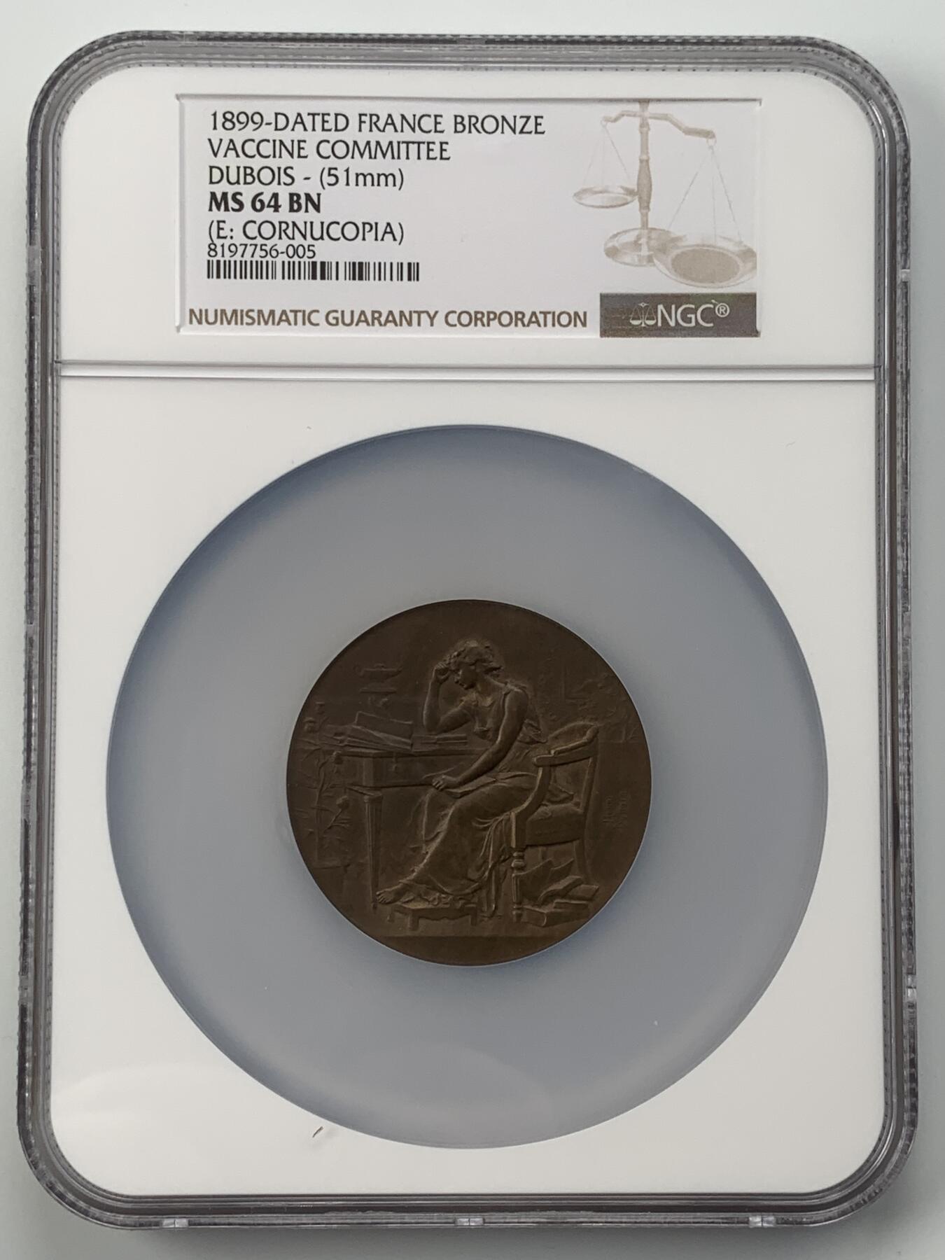 掌中浮雕-藏着的欧洲第056场 NGC MS64 : 1899年法国疫苗委员会颁发的贡献奖章，51mm