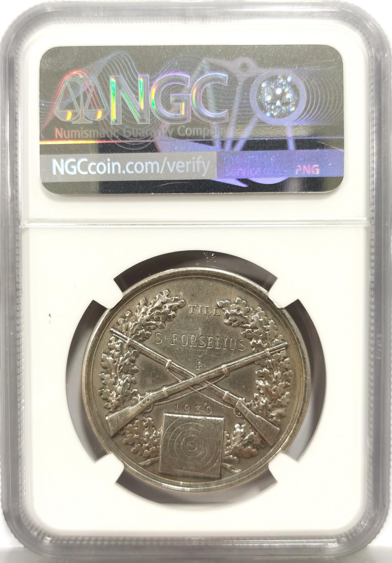 博洋堂“芳菲春韵”3月精品大拍专场暨第166期（全场包邮） NGC UNC 瑞典1930年乌普兰射击比赛纪念银章，35mm