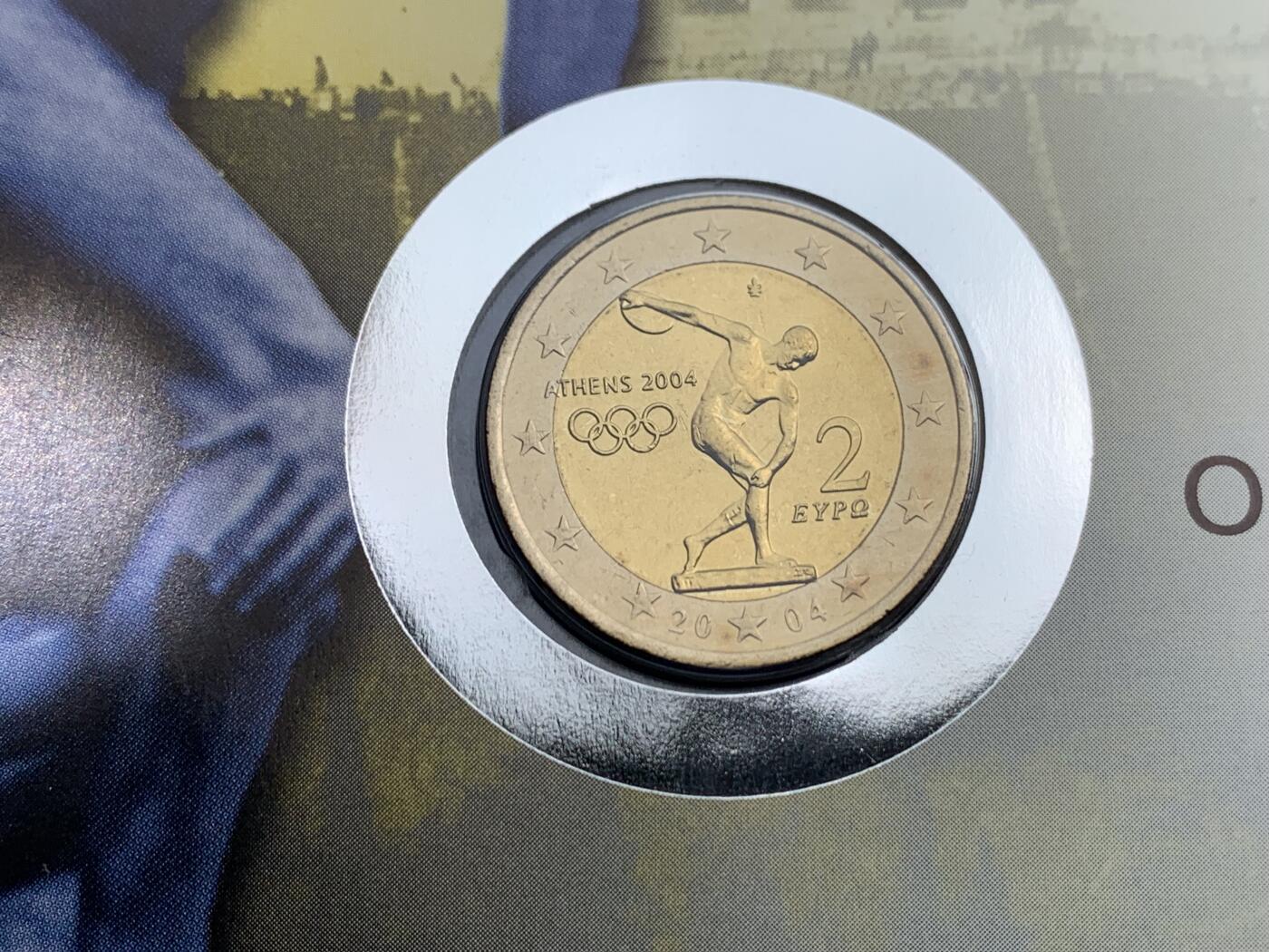 《竞宝斋》第474场 周日，周一 2场连拍 （全场包邮）欢迎送拍 德国2004年雅典奥运会纪念邮币封 含一枚2欧元纪念币