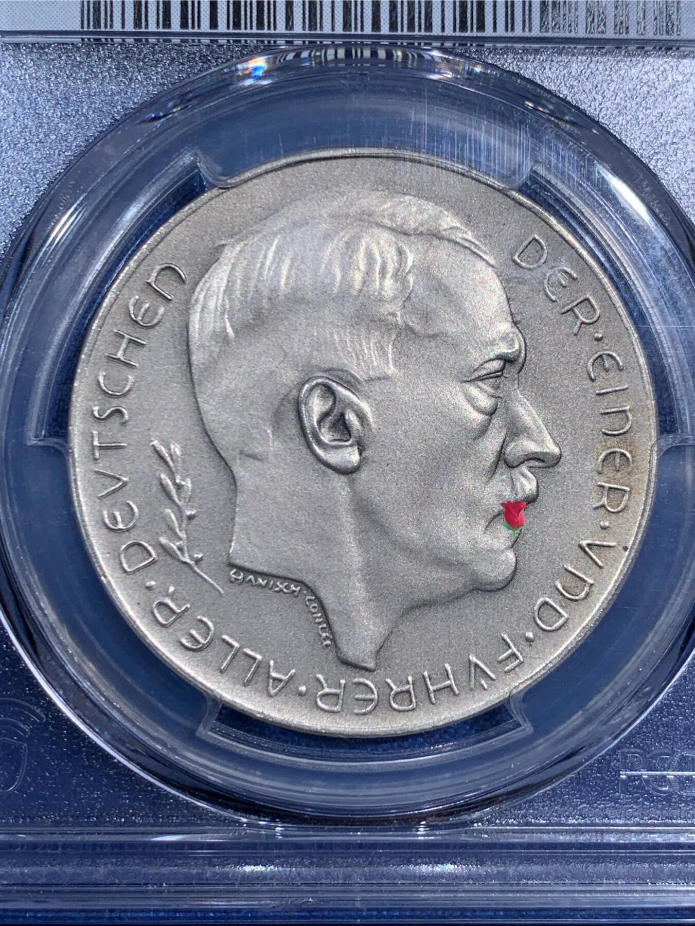 《竞宝斋》第474场 周日，周一 2场连拍 （全场包邮）欢迎送拍 PCGS SP65 德国第三帝国 1938年 元首吞并奥地利纪念银章 官网广告币 崭新出厂