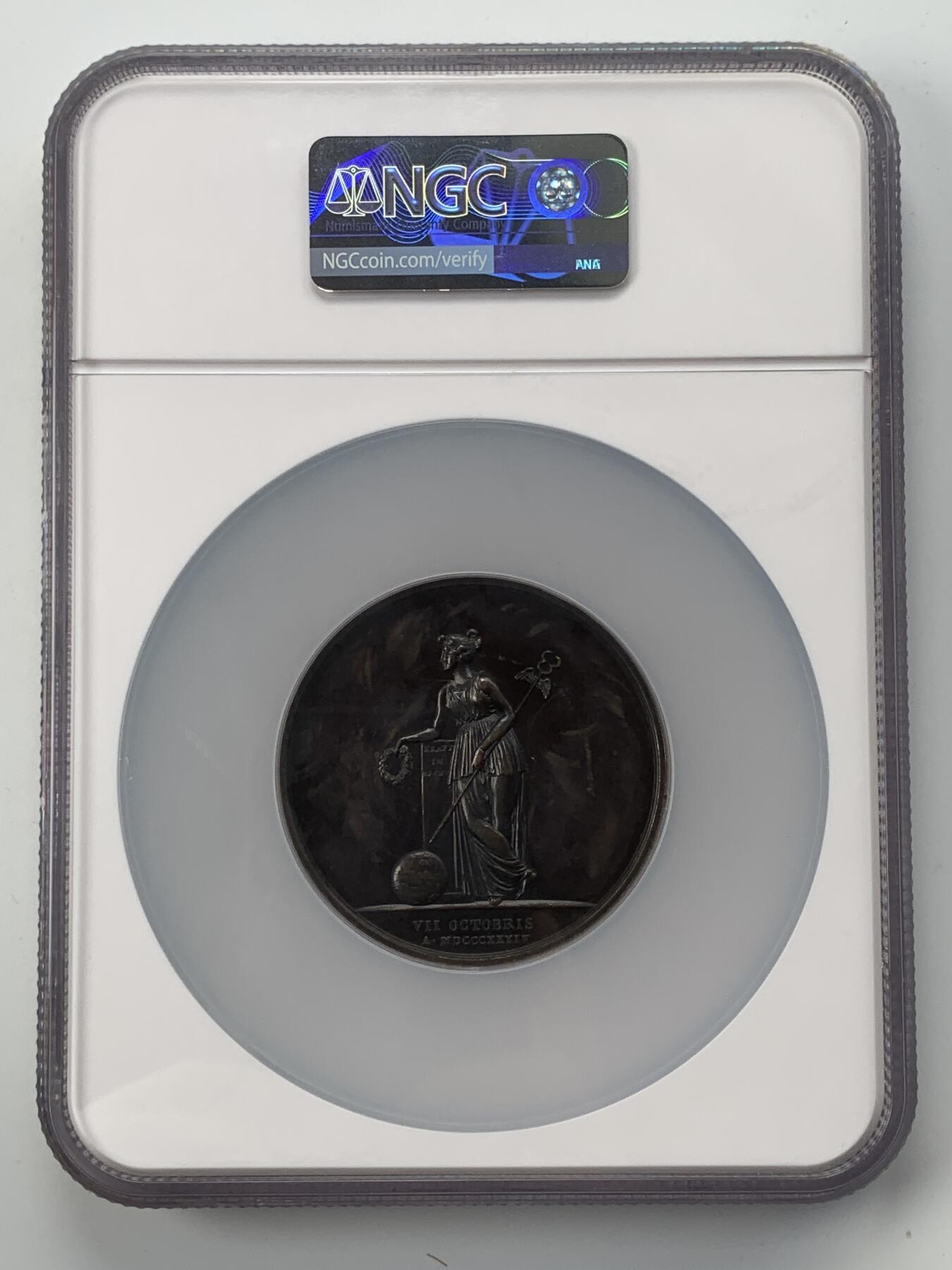 掌中浮雕-藏着的欧洲第056场 NGC AU58 ：1834年奥地利著名外交家克莱门斯·冯·梅特涅担任部长职务25周年纪念铜章，55mm