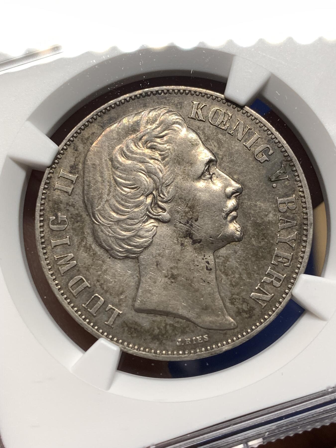 《竞宝斋》第474场 周日，周一 2场连拍 （全场包邮）欢迎送拍 NGC AUD 德国巴伐利亚1871年普法战争胜利1泰勒银币