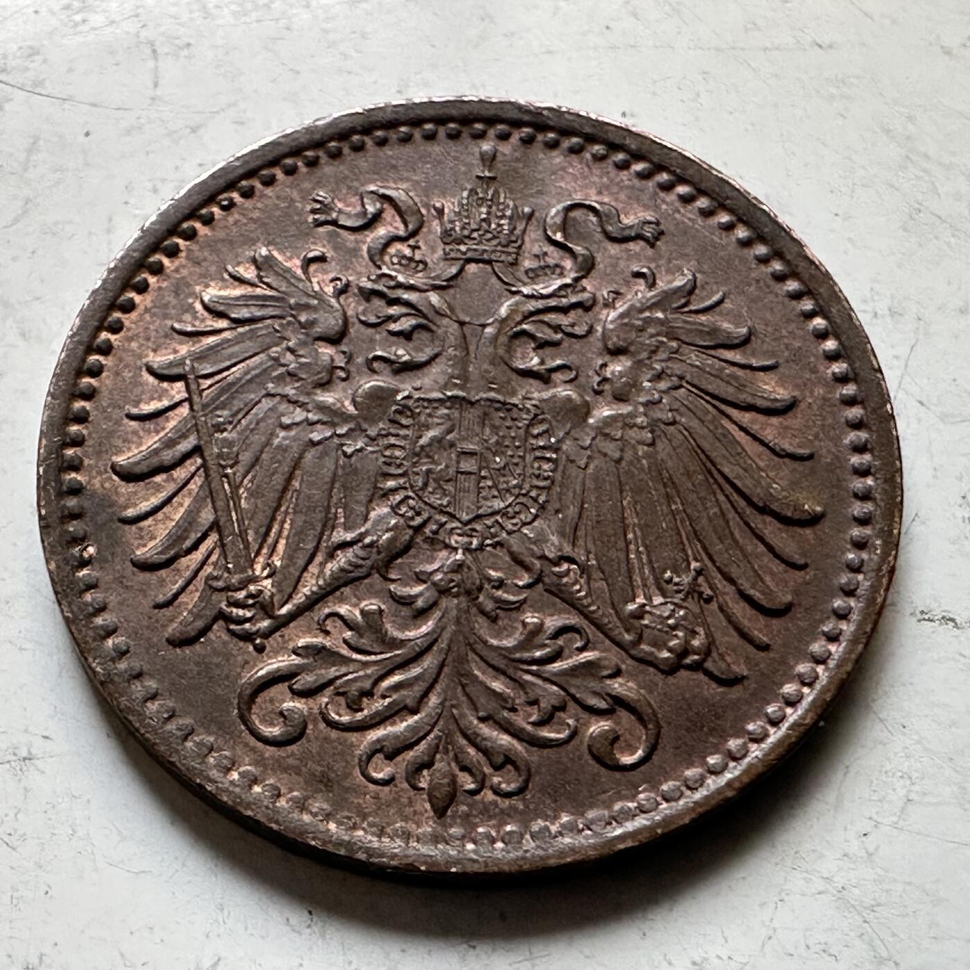 🌹外币初藏🌹🐯2026年第34场   每周二四六晚8️⃣点 接代拍 奥匈帝国 1896年 弗朗茨·约瑟夫一世 1赫勒铜币 双头鹰版 23毫米