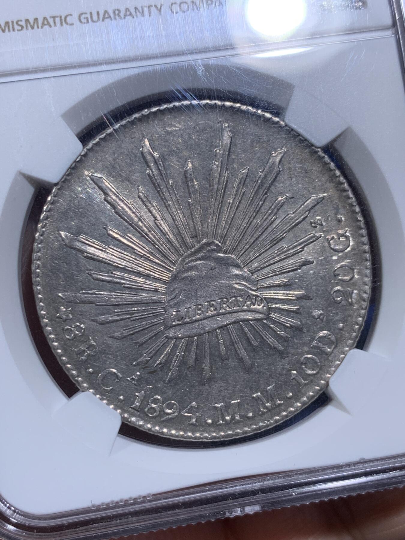 《竞宝斋》第474场 周日，周一 2场连拍 （全场包邮）欢迎送拍 NGC MS62 墨西哥1894年花边鹰洋 少见CA版 原光底板细腻