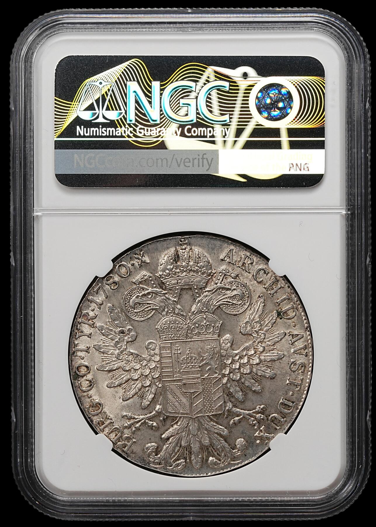 修遠堂世界钱币第109期 NGC MS63 1780年大奶妈泰勒大银币，包浆老道，个人看二战或更早铸的贸易银币，绝非现代新铸的旅游纪念品