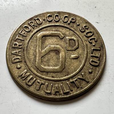 🌹外币初藏🌹🐯2026年第34场   每周二四六晚8️⃣点 接代拍 - 英国 约1920-1960年 达特福德合作社 6便士  Token  26毫米