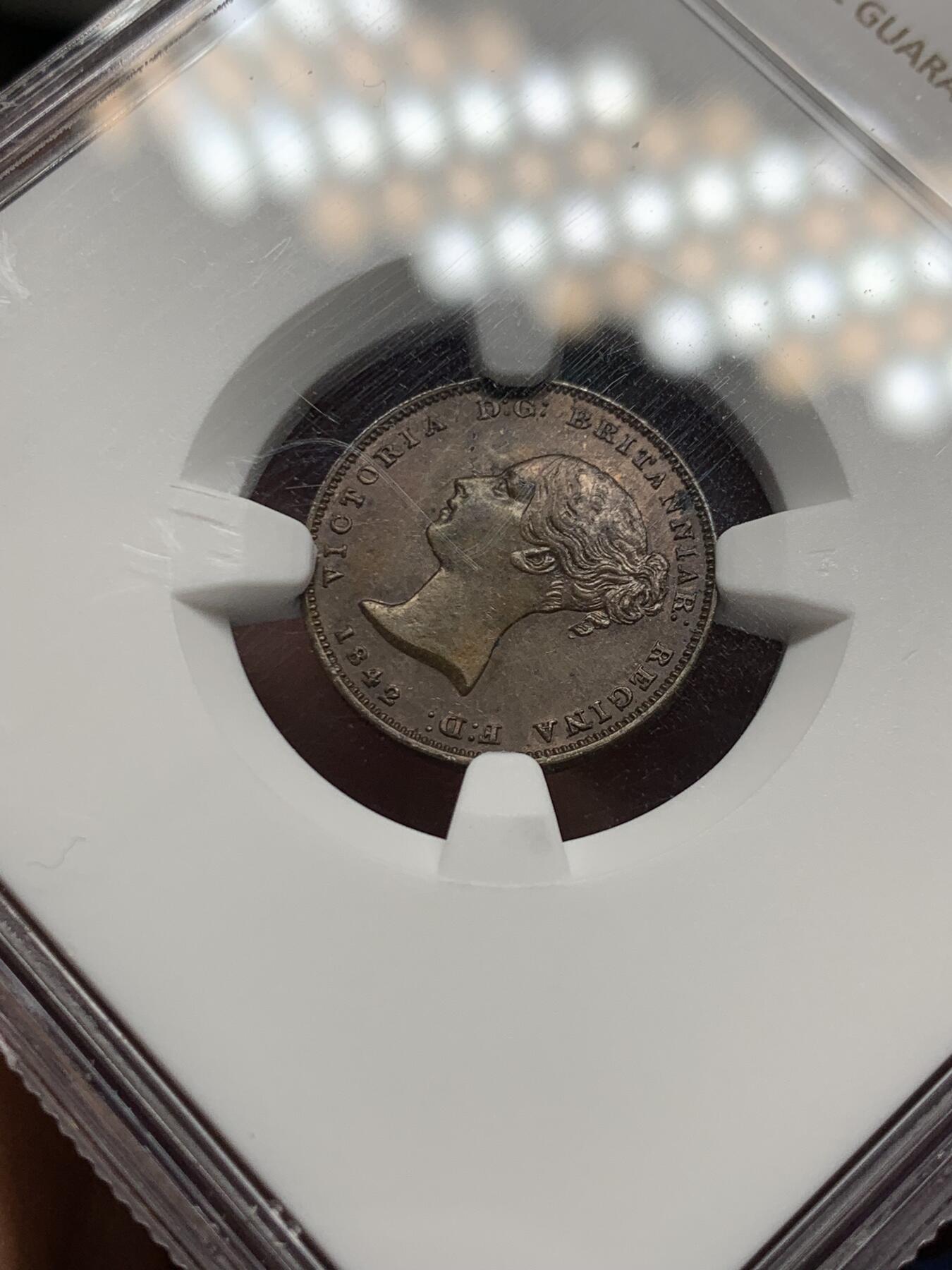 《竞宝斋》第474场 周日，周一 2场连拍 （全场包邮）欢迎送拍 亚军分 NGC  MS63BN 直布罗陀 1842 小维 1/2QUART铜币 稀见品种