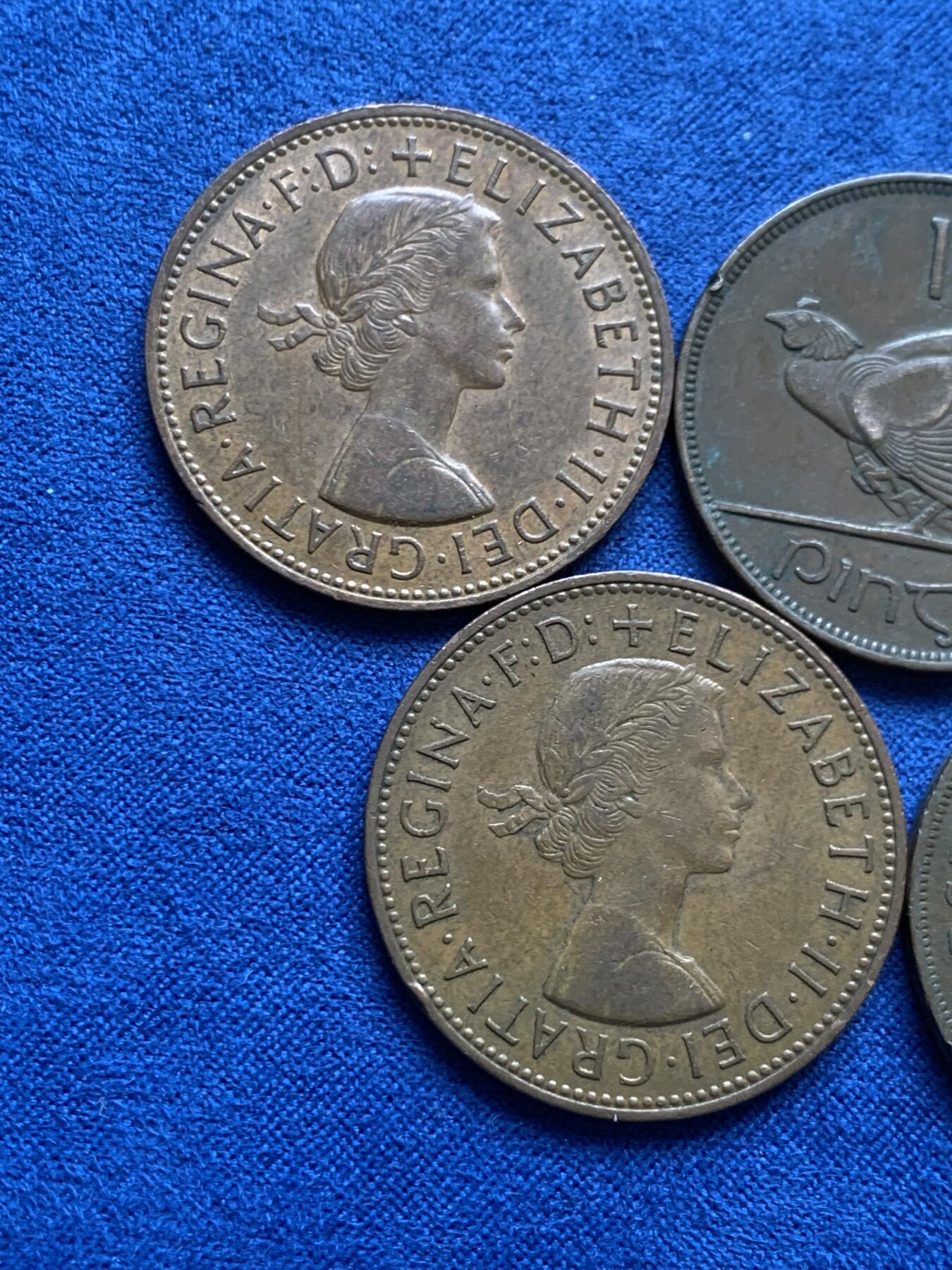 《竞宝斋》第474场 周日，周一 2场连拍 （全场包邮）欢迎送拍 五枚一组 1937-1967年 英国、英属东非早期便士，醇厚巧克力包浆