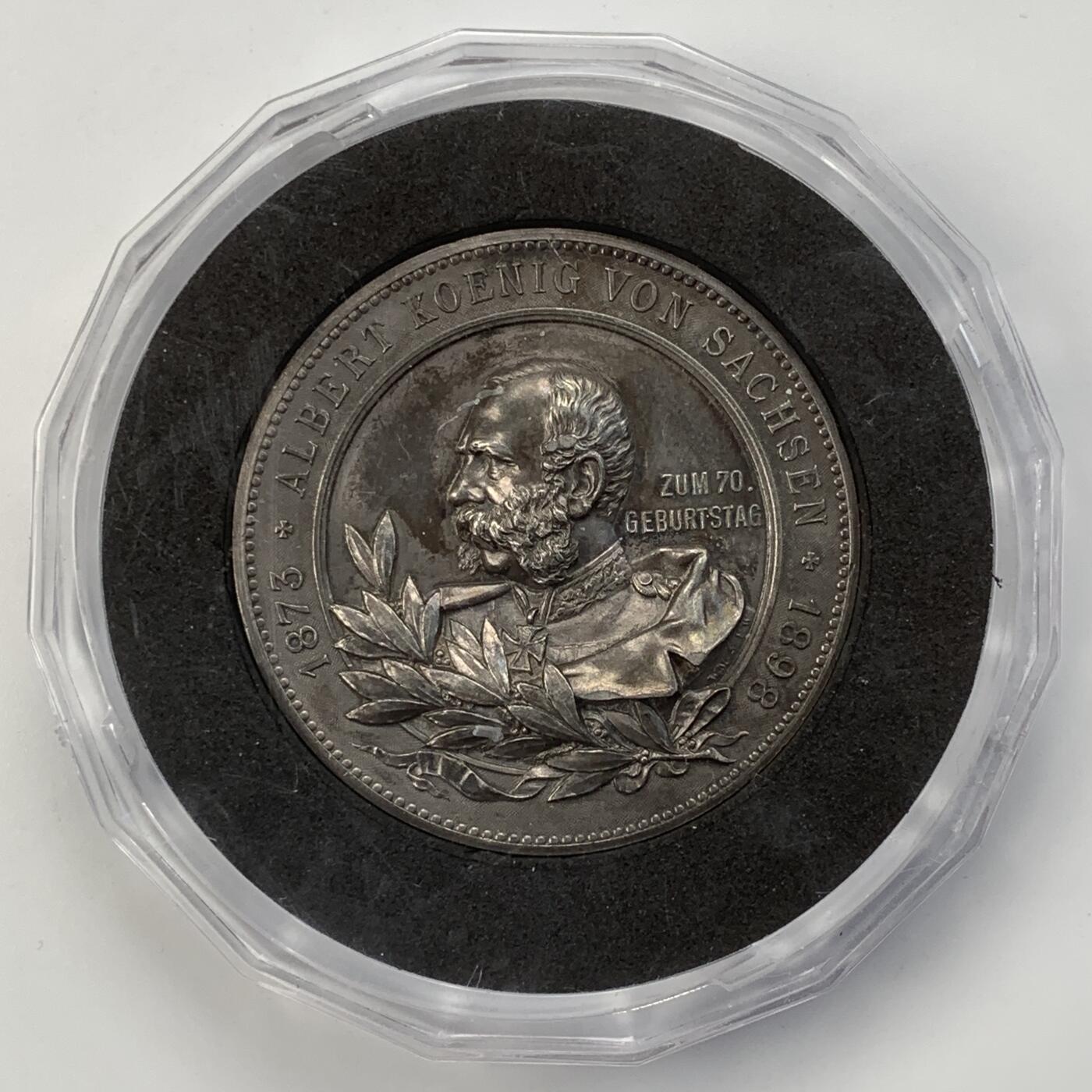 掌中浮雕-藏着的欧洲第056场 1898年萨克森国王阿尔贝特一世登基25周年纪念银章，50.4mm, 48.2g