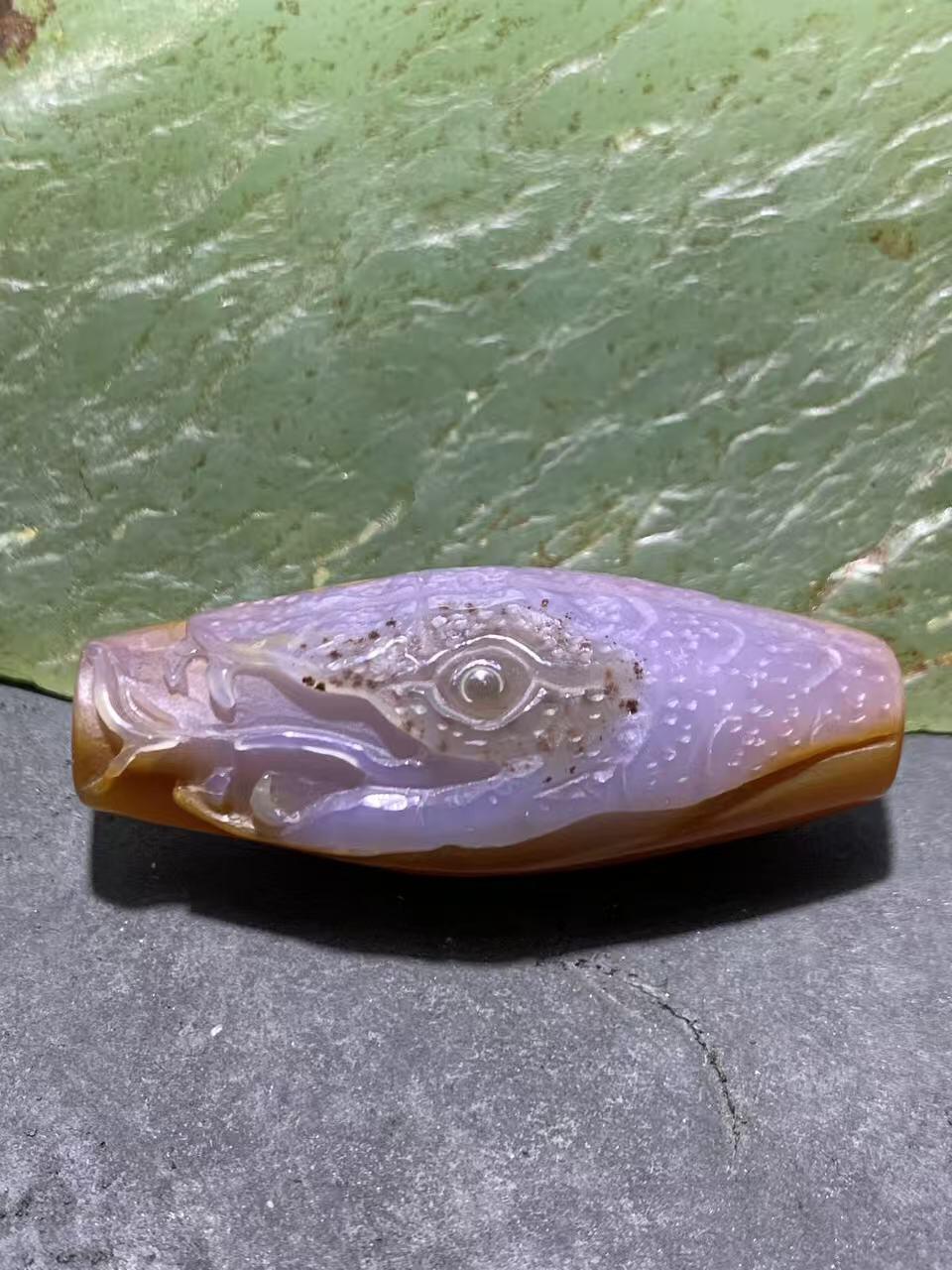 高玉化巴西玛瑙手工俏色巧雕灵蛇如意吊坠一个！