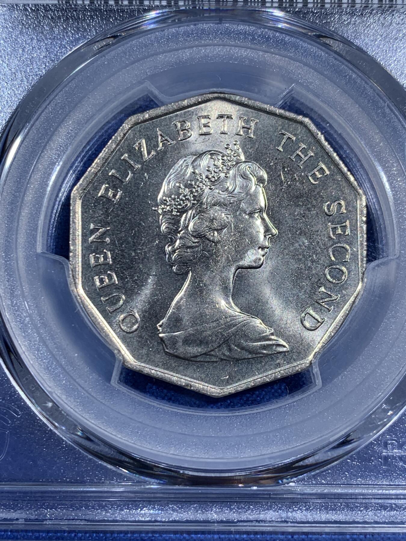 《竞宝斋》第474场 周日，周一 2场连拍 （全场包邮）欢迎送拍 PCGS MS64 香港1976年伊丽莎白二世花冠女王多边形5元镍币 车轮光状态漂亮 发行仅3年