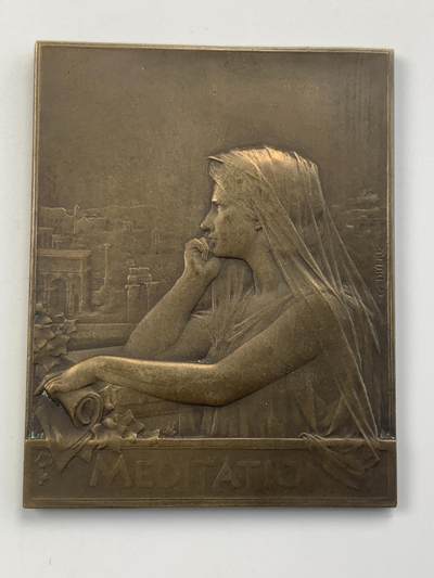 掌中浮雕-藏着的欧洲第056场 - 法国《冥想》大铜章，49.3*62.3mm，Georges Dupré乔治·杜普雷 (1869–1909)作品，原盒