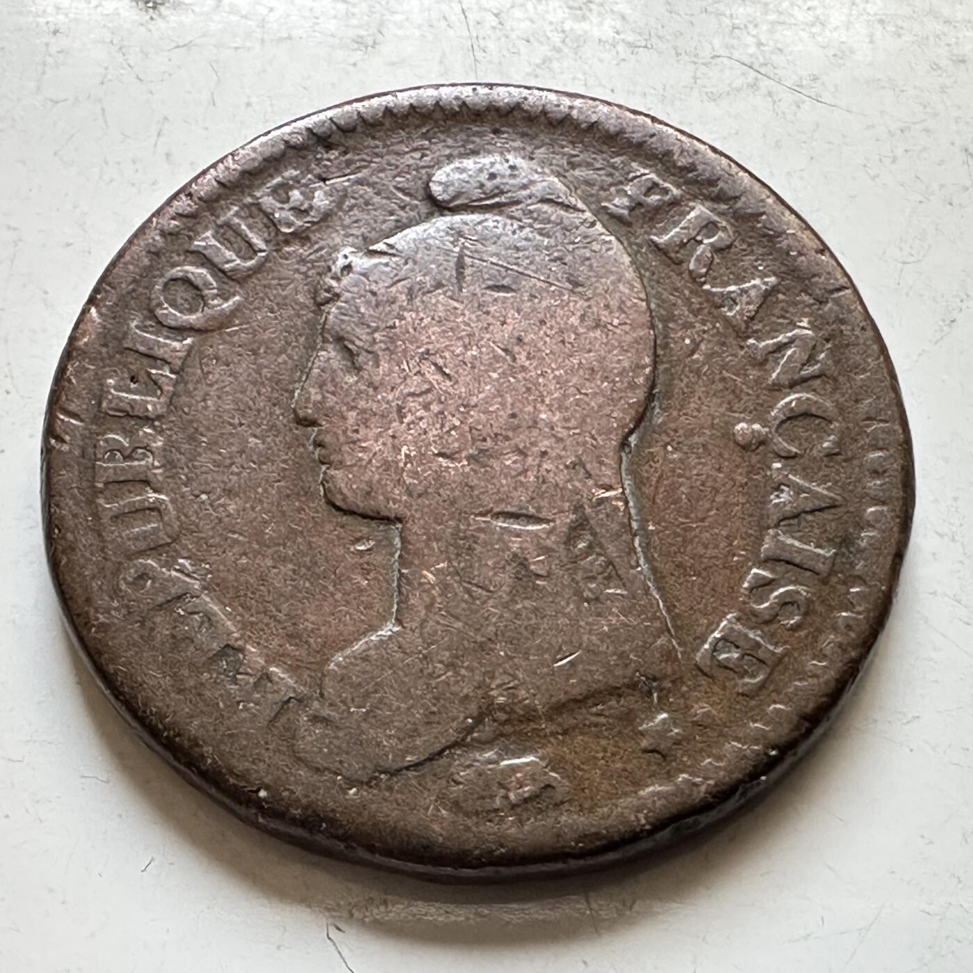 🌹外币初藏🌹🐯2026年第34场   每周二四六晚8️⃣点 接代拍 法国 共和历AN5-7年(1796-1799) 共和时期 1迪西姆大版铜币 巴黎A厂 丰饶角花环版 32毫米