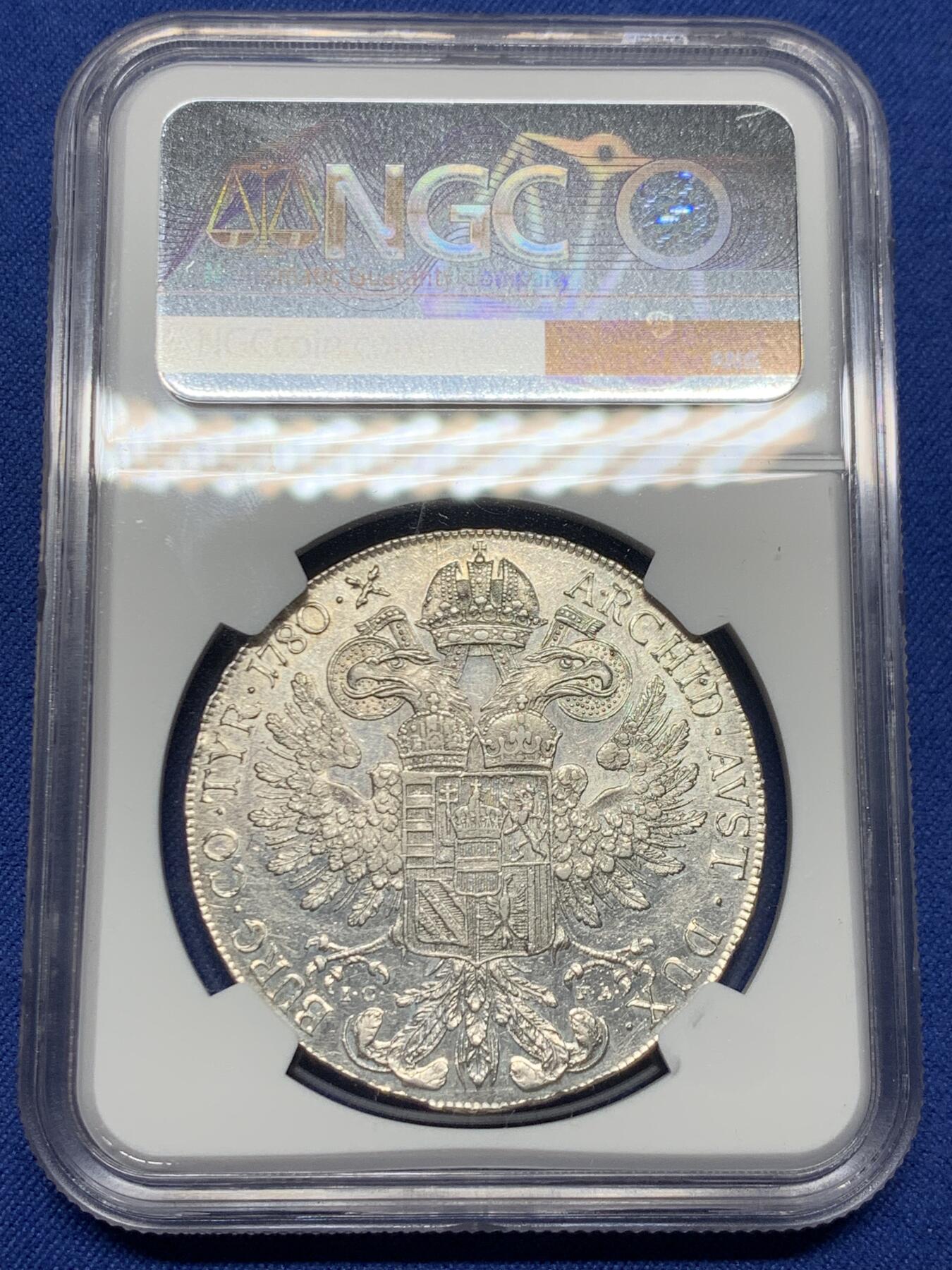 《竞宝斋》第474场 周日，周一 2场连拍 （全场包邮）欢迎送拍 NGC AU 1780原铸IC FA大奶妈，维也纳厂H15稀少版别，皇冠9珍珠，麦稀奇首见