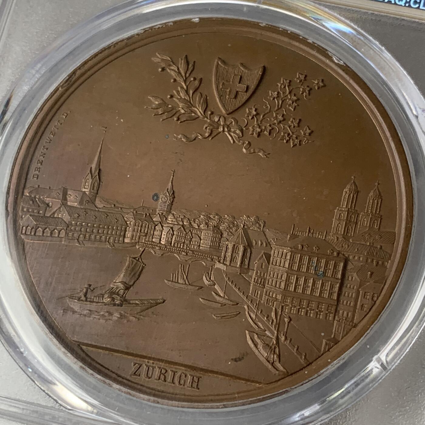 掌中浮雕-藏着的欧洲第056场 PCGS SP64 : 1897年瑞士苏黎世音乐节纪念铜章，41mm