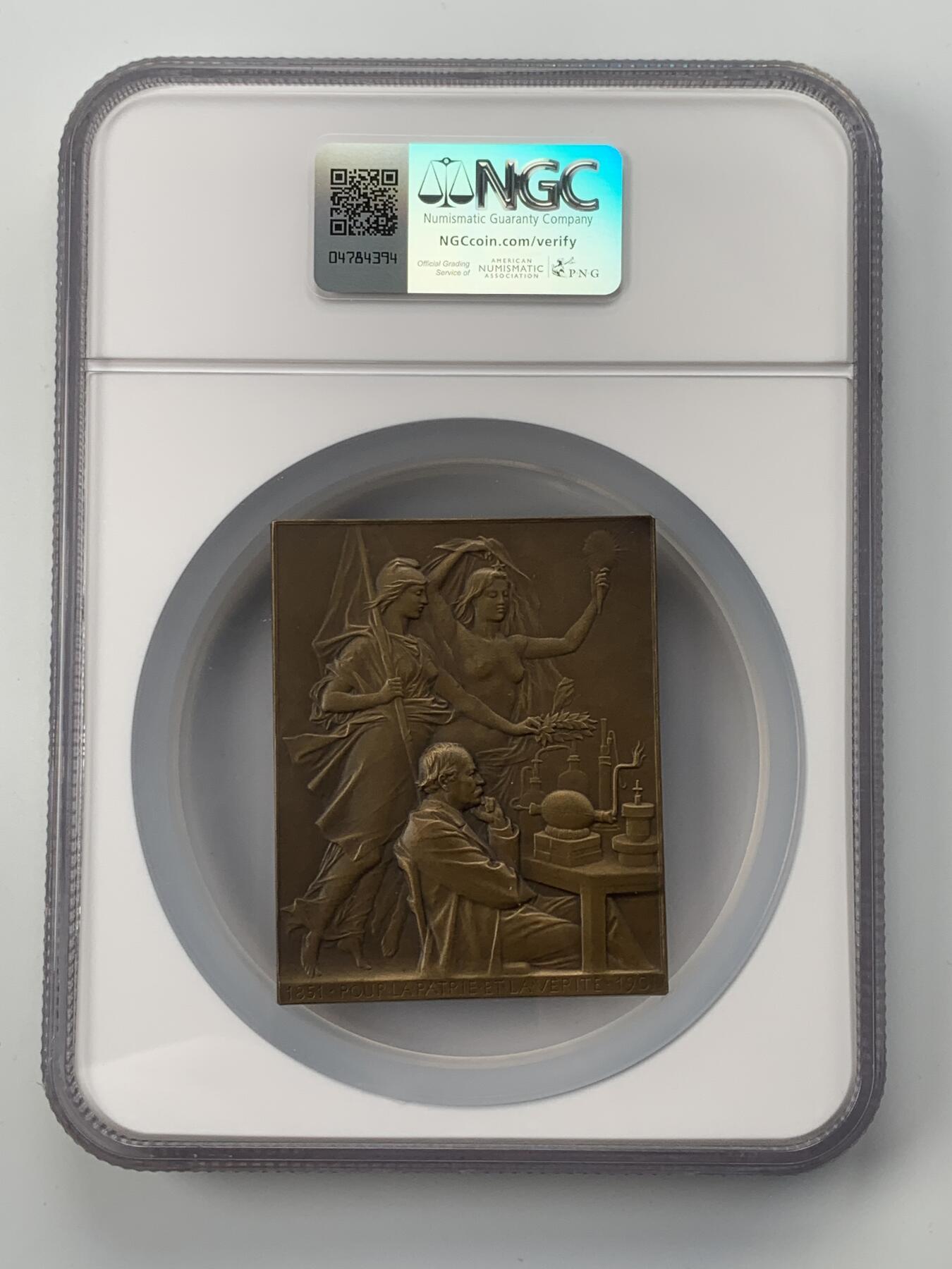 掌中浮雕-藏着的欧洲第056场 NGC MS64 : 1901年法国化学家Marcelin Berthelot纪念铜章，57*71mm