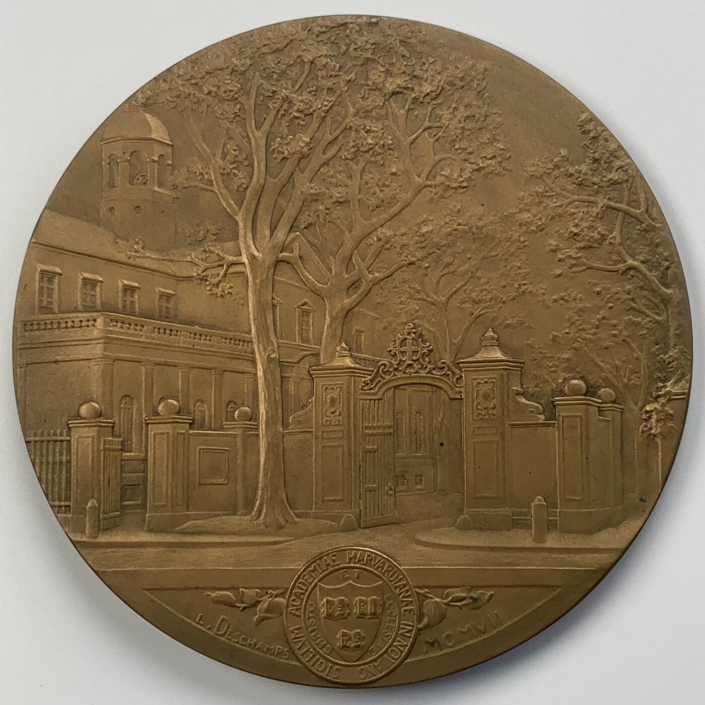 掌中浮雕-藏着的欧洲第056场 1907年哈佛大学校长查尔斯·威廉·埃利奥特纪念铜章，81mm，原盒