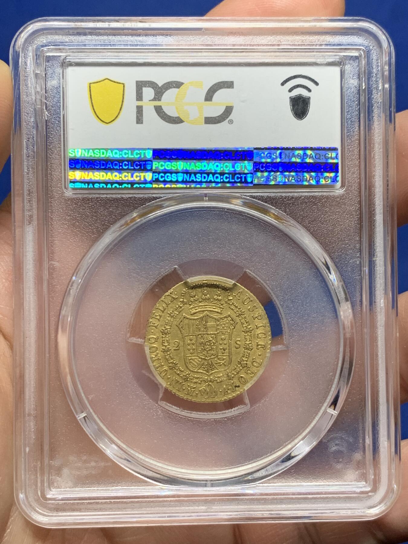 《竞宝斋》第474场 周日，周一 2场连拍 （全场包邮）欢迎送拍 PCGS AU50 唯一冠军分，salton旧藏，1828年，费尔南多七世，西班牙本土 马德里铸，875金，6.7克，2埃斯库多金币